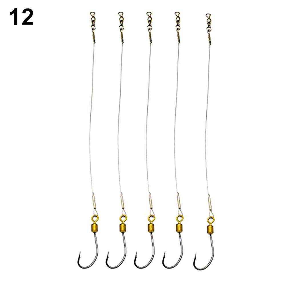 Honrane 5Pcs Anti-Bite Stainless Steel Wire Leader Fishing Rigs Hooks Line Tackle Tool