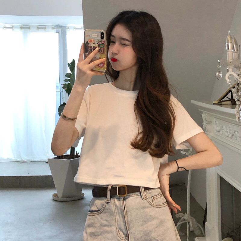 Áo phông ngắn tay ngắn màu trơn nữ