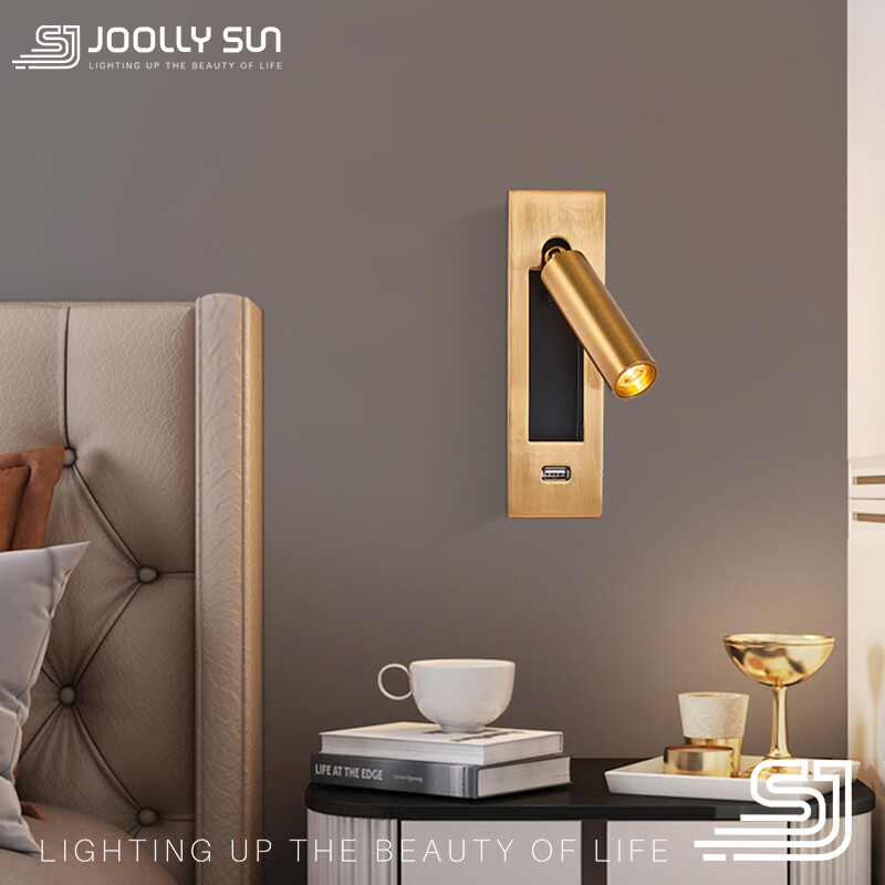 Đèn LED gắn tường hiện đại đọc sách có thể gập lại ánh sáng với cổng sạc USB cho đầu giường đèn rọi chân đèn treo tường đồng vàng