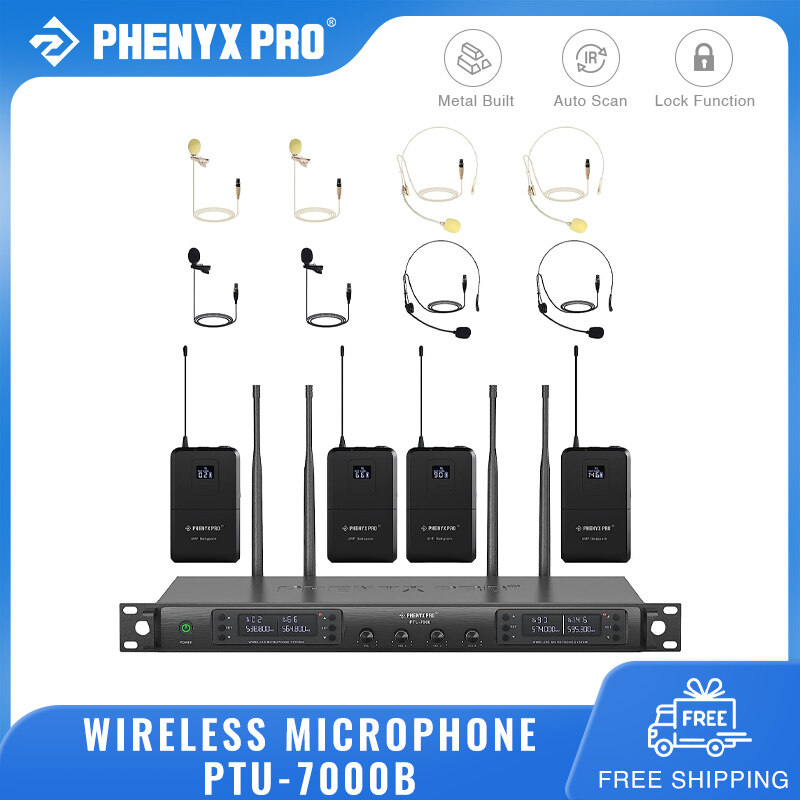 Phenyx Pro PTU7000B Wireless Microphone System Quad Channel Wireless