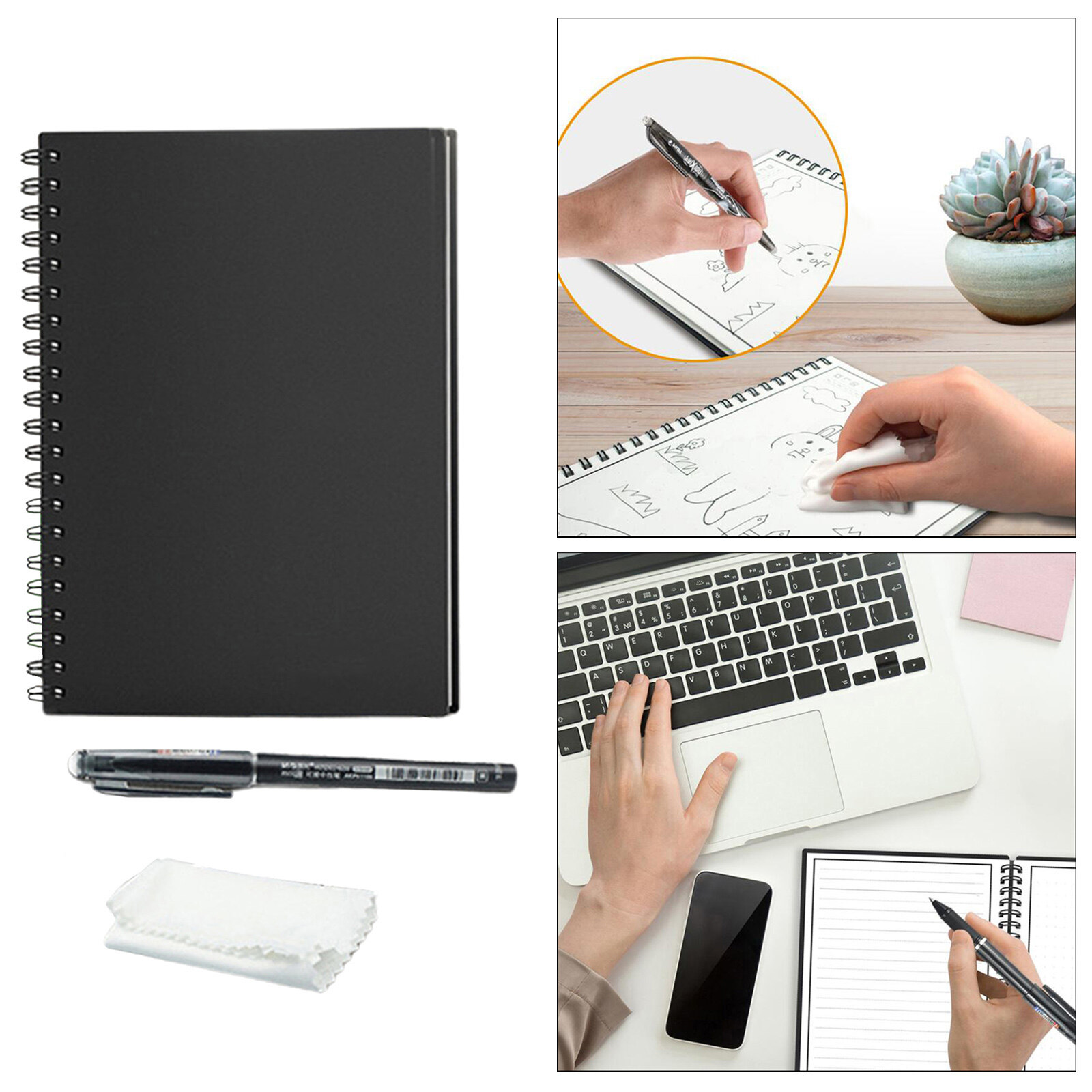 Blesiya Smart Reusable Notebook Lined with Pen Erase Note Pad Journal School Drawing