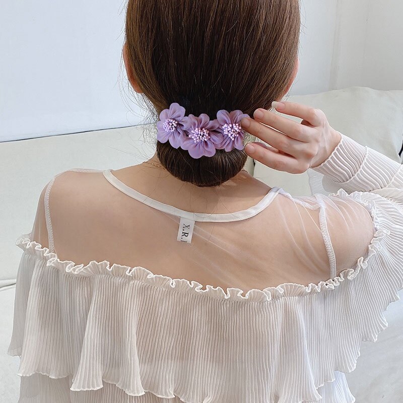 Dụng Cụ Búi Tóc Đính Hoa Vải Cho Nữ