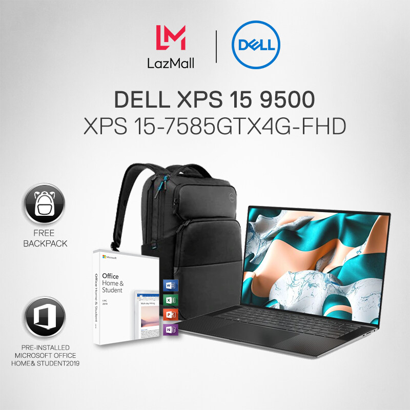 DELL XPS 15 9500 XPS15-7585GTX4G-FHD Laptop (i7-10750H/8GB/512GB SSD/15.6 FHD+/GTX 1650 Ti 4GB GDDR6/W10/1 Years Premium Support + Accidental Damage) + Pre-installed Microsoft Office Home & Student 2019 + Dell Pro Backpack Malaysia