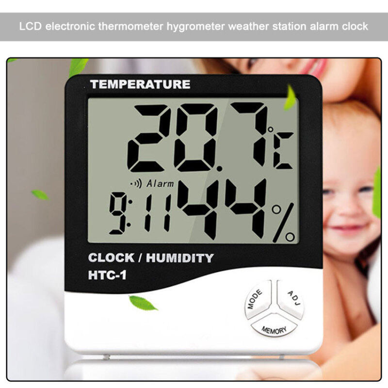 CN Pioneer Máy Đo Độ Ẩm Nhiệt Độ Điện Tử LCD Trong Phòng Trong Nhà Nhiệt Kế Kỹ Thuật Số Máy Đo Độ Ẩm Đồng Hồ Báo Thức Trạm Thời Tiết HTC-1 bán chạy