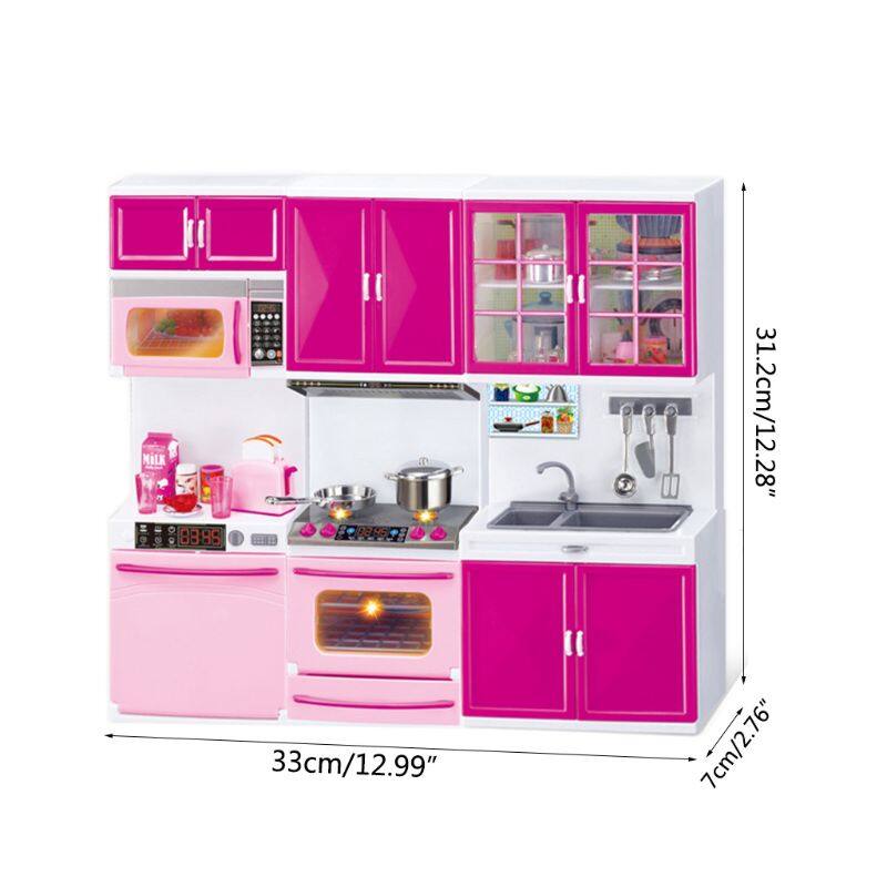Simulation Kitchen Cabinets Set Children Pretend Play Cooking Tools Mini Dolls Tableware Suits