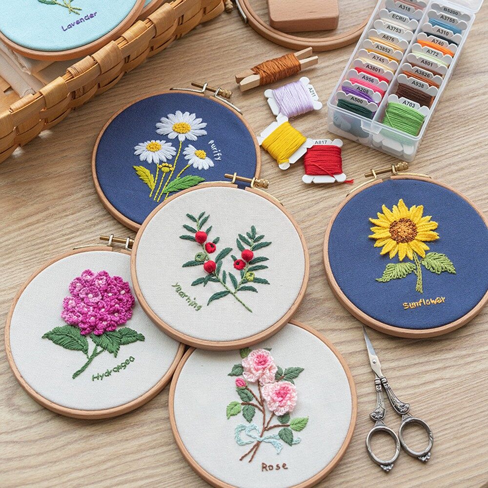 Sanhe Bộ Vật Liệu Thêu Chữ Thập Thủ Công Thêu Hoa Tự Làm, Vòng Thêu Tranh Thêu Bằng Cotton Trang Trí Nhà Cửa, Cho Người Mới Bắt Đầu