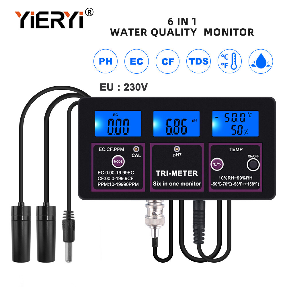 Yieryi New 6 in 1 Water Quality Tester PH meter Multi-parameter aquarium PH/Temperature/EC/CF/RH/TDS