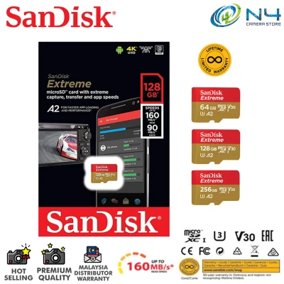 Sandisk Extreme MicroSD 64GB/128GB/256GB UHS-I U3 4K 160mb Memory Card (Limited Lifetime Warranty)