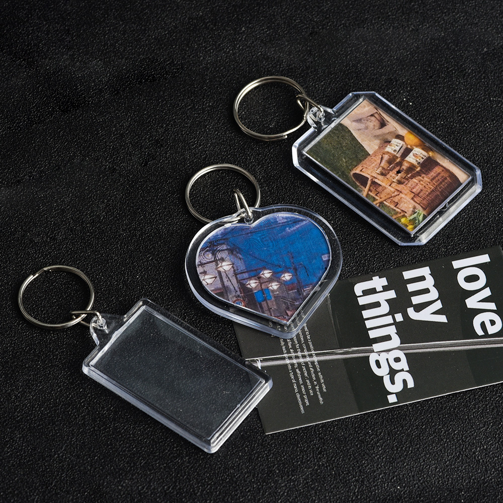 Thời trang Khung ảnh sáng tạo Keychain Acrylic hình chữ nhật chèn hình ảnh khung Keyring Móc treo chìa khóa DIY chia Mặt dây chuyền Nhẫn quà tặng