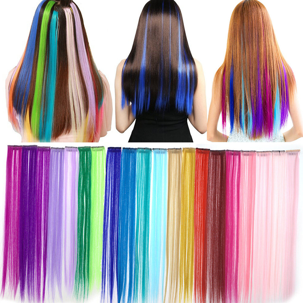 Women 20 Strand Ombre Hair Extensions Strips Rainbow Color One Piece  Hairpieces Long Straight Hair Hair Clip Synthetic Hair | Lazada Singapore