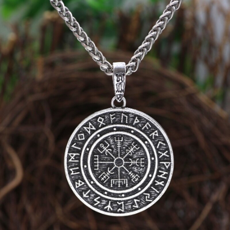 Vikings Icelandic Odin Symbol Amulet Compass Mens Pendant Necklace