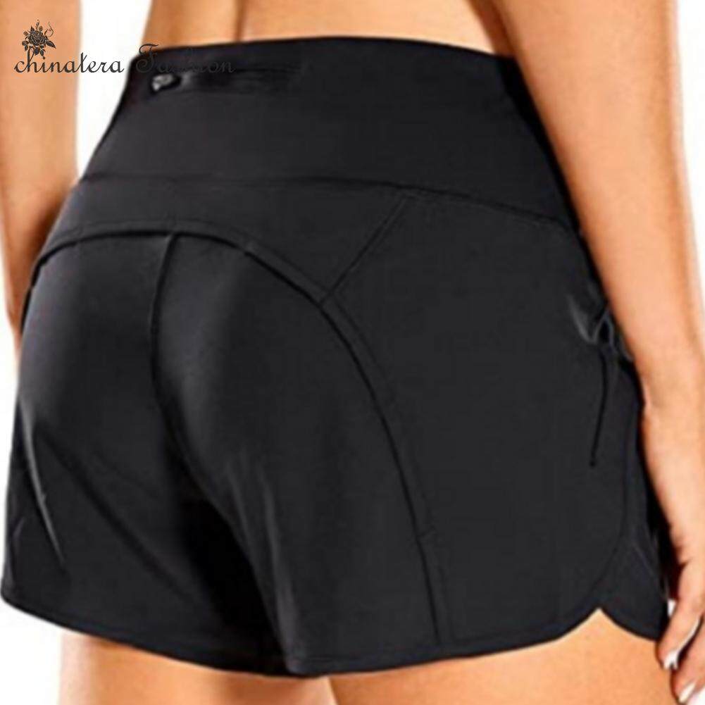 Quần Short Chạy Bộ Thể Thao Châu Âu Và Mỹ Cho Nữ Có Túi Khóa Kéo