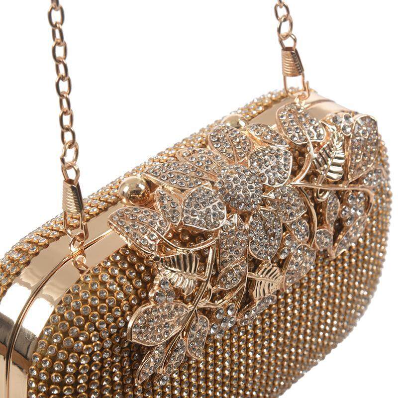 Unique Gold Rhinestone Evening bag Clutch Purse Party Bridal Prom