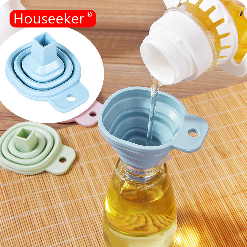 Houseeker Mini Foldable Funnel Silicone Collapsible Funnel Folding Portable Funnels Be Hung Household Liquid Dispensing Kitchen Tools