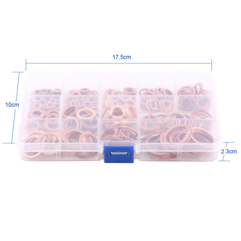 280pcs Professional Assorted Copper Washer Gasket Set Flat Ring Seal Assortment Kit M5-M20 with Box For Hardware Accessories