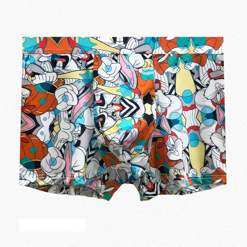 Hanlu Men's Ice Silk Underwear Loose Cartoon Print Boxer Breathable Plus Size Boxers