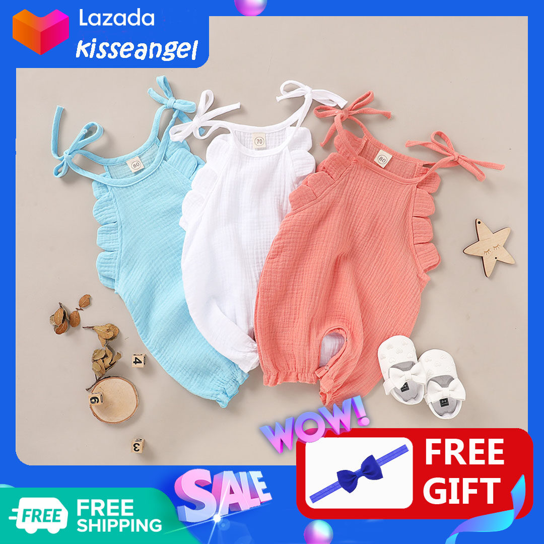 [Kisseangel] Newborn Baby Girl Romper Clothes Sleeveless Ruffles Belt