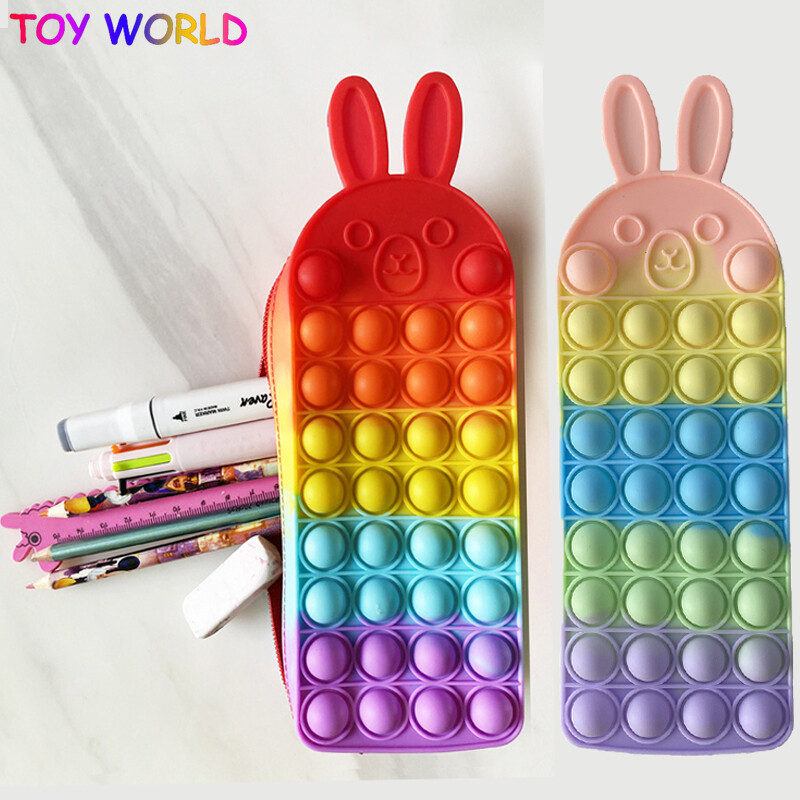 Original stationery Silicone Purse pencil box Rabbit Rainbow pop it Fidget Toys full set box Safety material Simple Dimple Push Pop Bubbles Stationary Bag Popper Pencil Case Early educationfor kids