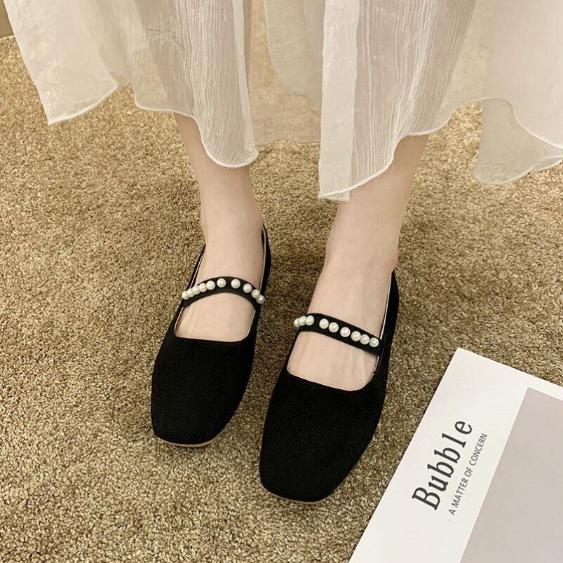 Phụ Nữ Thiết Kế Ngọc Trai Thanh Lịch Trang Trí Căn Hộ Giày Nữ Ballerina Cổ Điển Giày Lười Mũi Vuông Đế Bằng Thường Ngày Mới Thời Trang Giày Lười giá rẻ