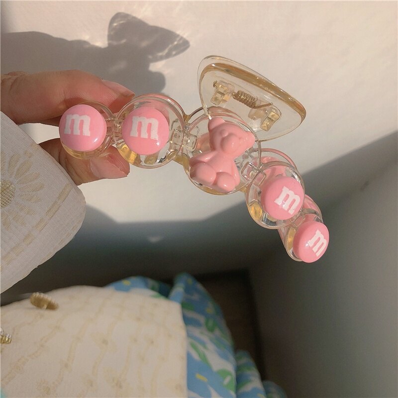 New Korean Hair Clip Fashion Large Shark Clip Acrylic Grab Clip Pink Bear Hairpin For Woman Girls Hair Accessories