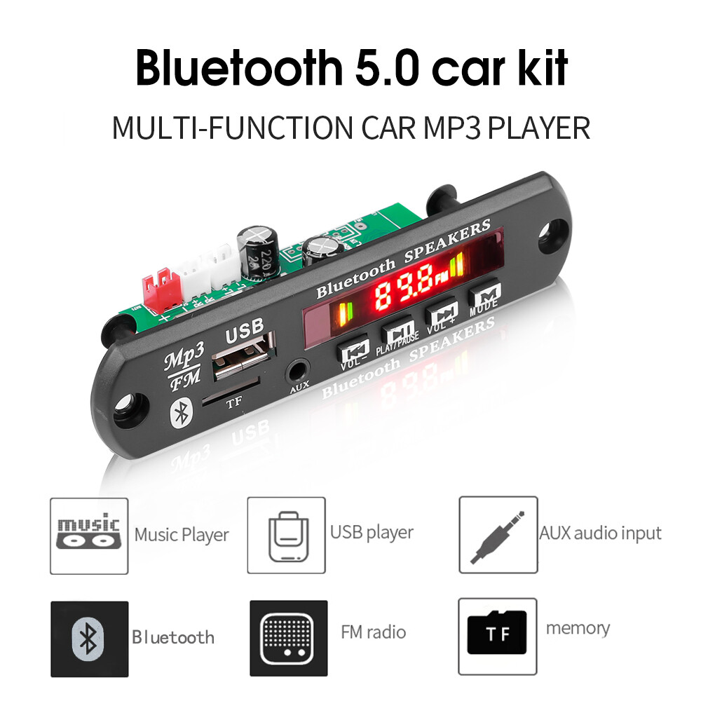 Bluetooth 5.0 MP3 Decoder Board 12V DC 2*40W FM TF USB AUX Handsfree Call And Record Recording Function Decoding Board Module