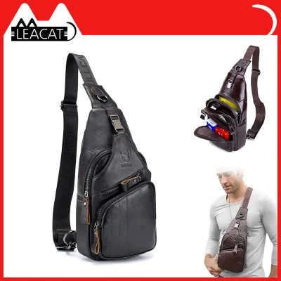 Leacat BULLCAPTAIN crossbody bag Genuine Leather Messenger Bag Casual Crossbody Bag Fashion Handbag chest bag Shoulder Bag for Men