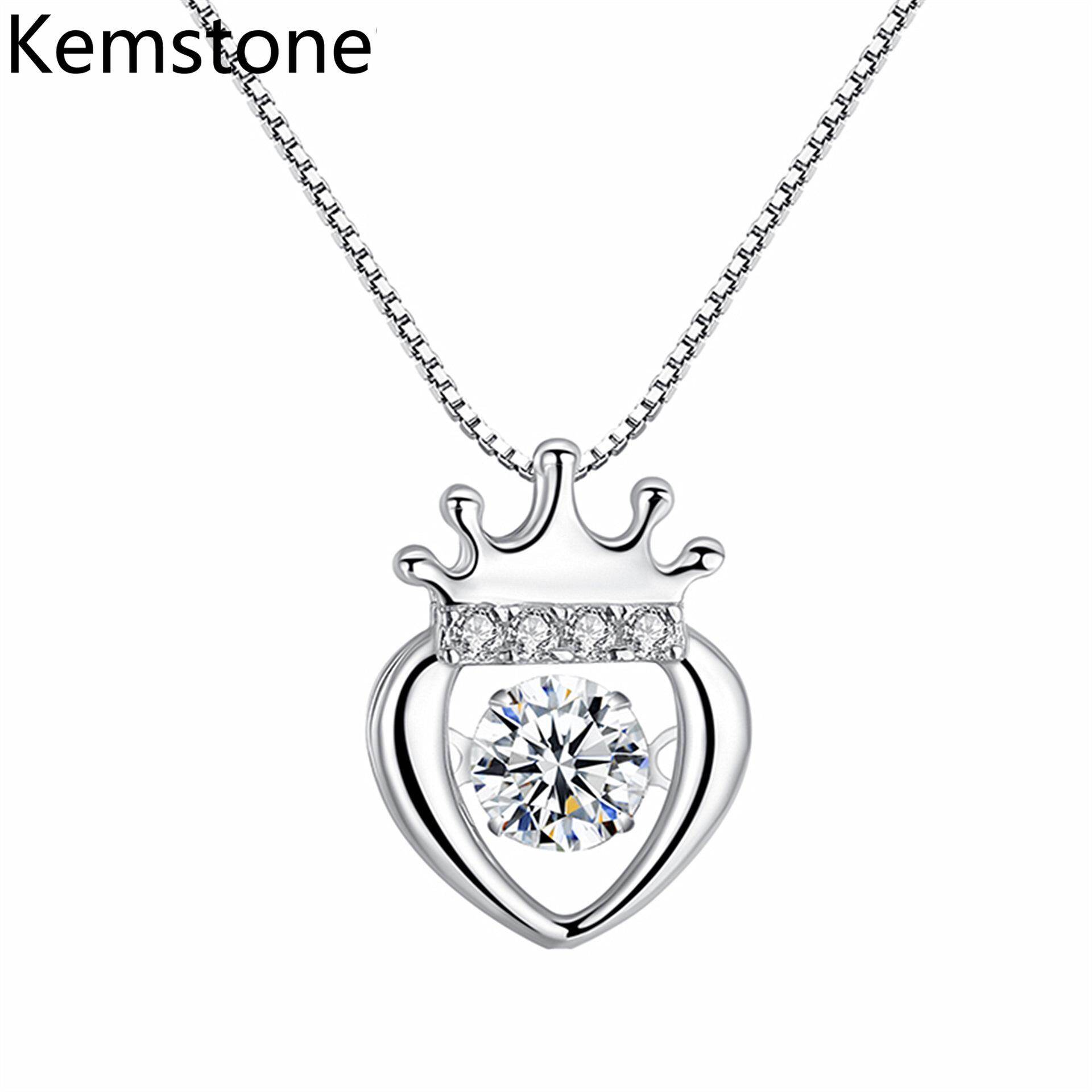 Kemstone Creative Silver Plated Hollowed Crown Heart Strawberry Shaped Pendant Necklaces for Women