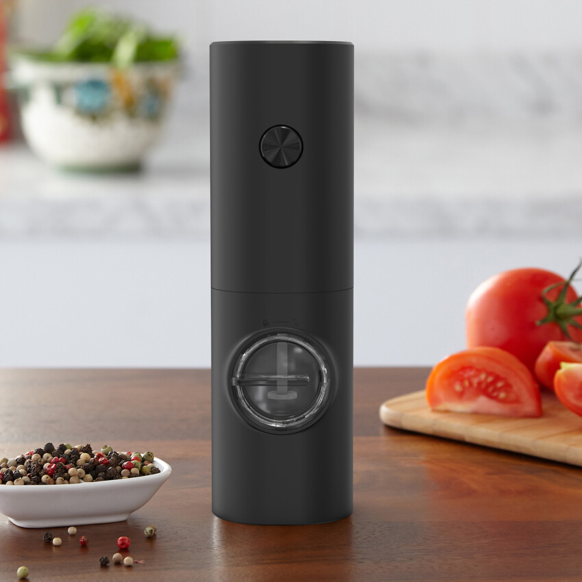 Electric Pepper Grinder, Battery Operated Salt Grinder, Automatic Pepper Mill, One-hand Button Control, Adjustable Coarseness, Black Peppercorn Grinder Refillable, Battery Not Included