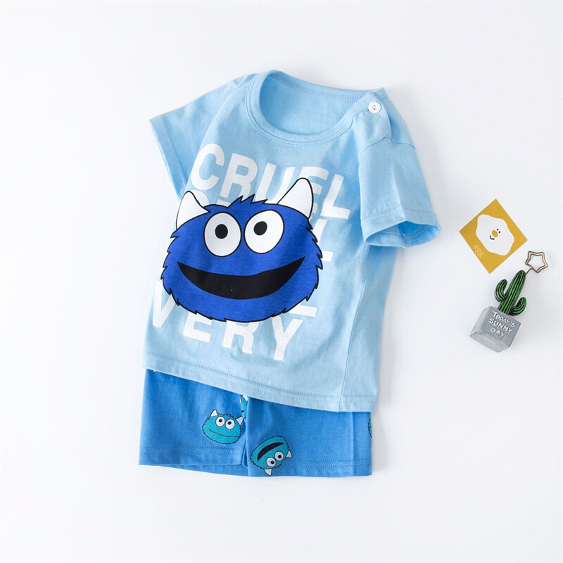 Kid's Cotton Cartoon Short-Sleeved Suit Summer Boys Girls Clothing Pajamas 2-piece Casual Unisex Baby Girls T-shirt Clothes Set
