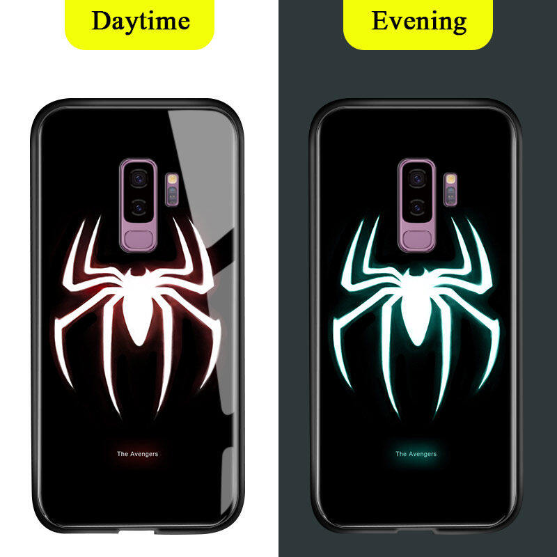 UCUC Luminous Case For Samsung S9 Plus Phone case For Boys Luminous Glow in Dark Marvel Case Captain America Ironman Tempered Glass Hard Back Casing Cover