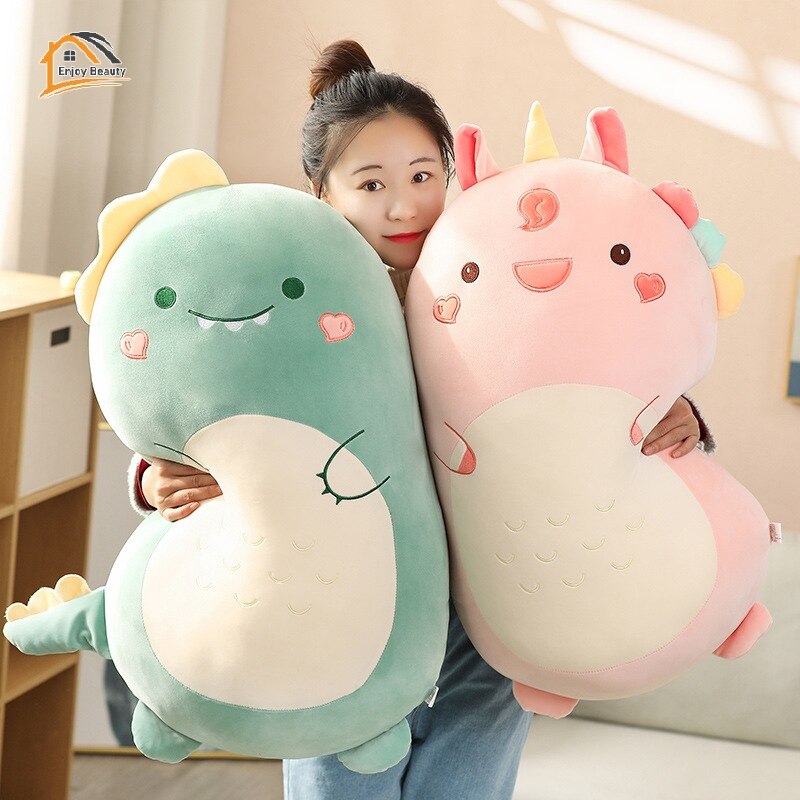 pillow pillow Lumbar pillows, pillows, soft cotton plush pillow Cute pig stuffed dinosaur plush toy to send the girl to the bed holding a long cushion sleeping doll.