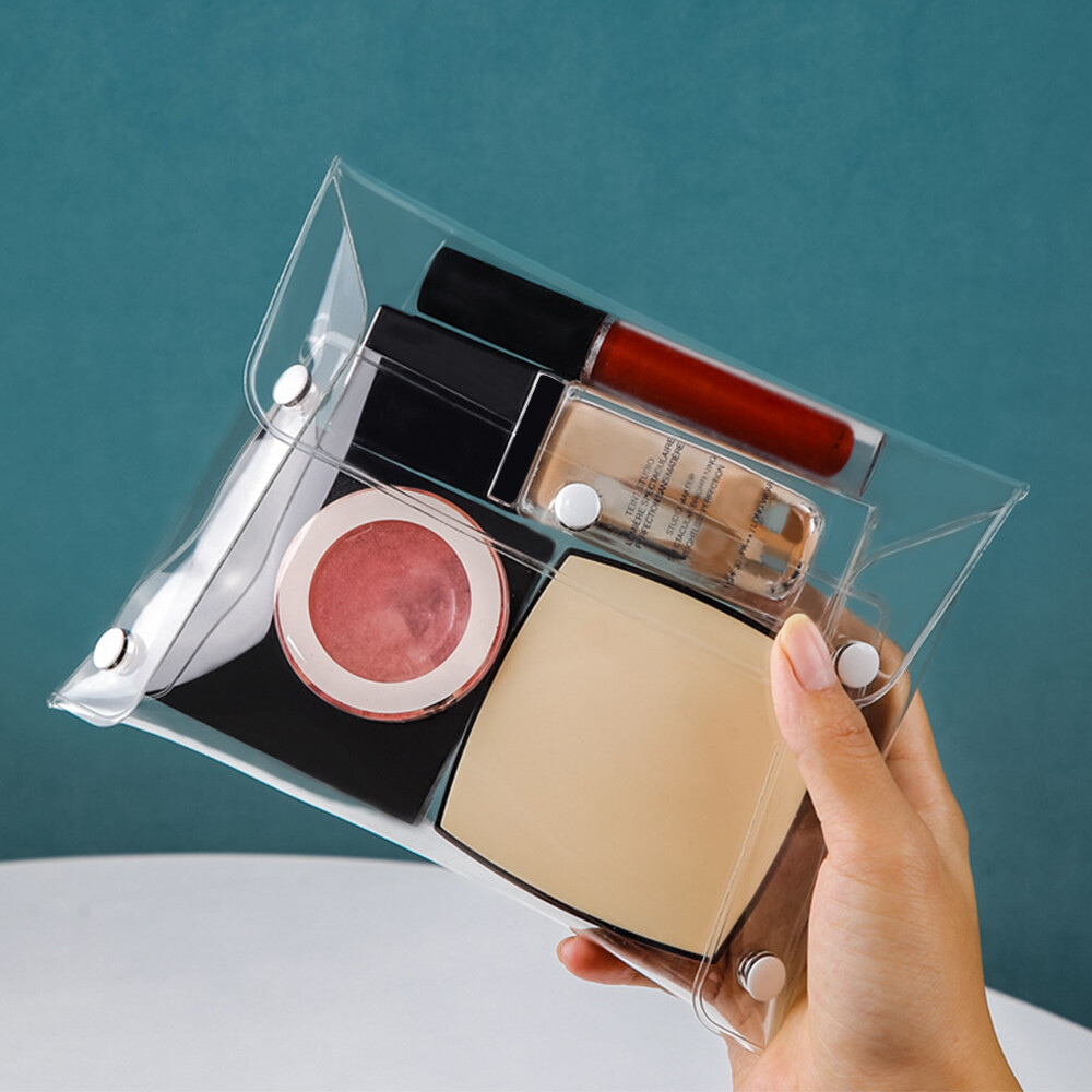 Ins Transparent Button Makeup Brush Bag Convenient Small Waterproof Travel Multifunctional Lipstick PVC Storage Bag