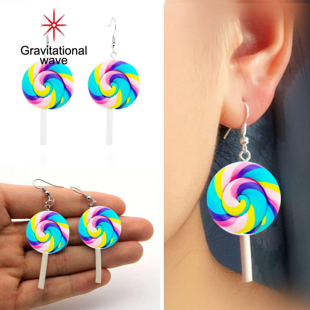 Gravitational wave Fashion Rainbow Lollipop Candy Dangle Hook Earrings Women Jewelry Gift Party