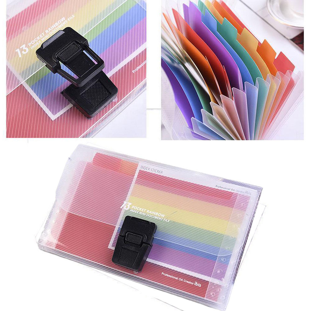 A6 Fashion Expanding Plastic School Document Bag 13 Pockets File Folder Paper Organizer