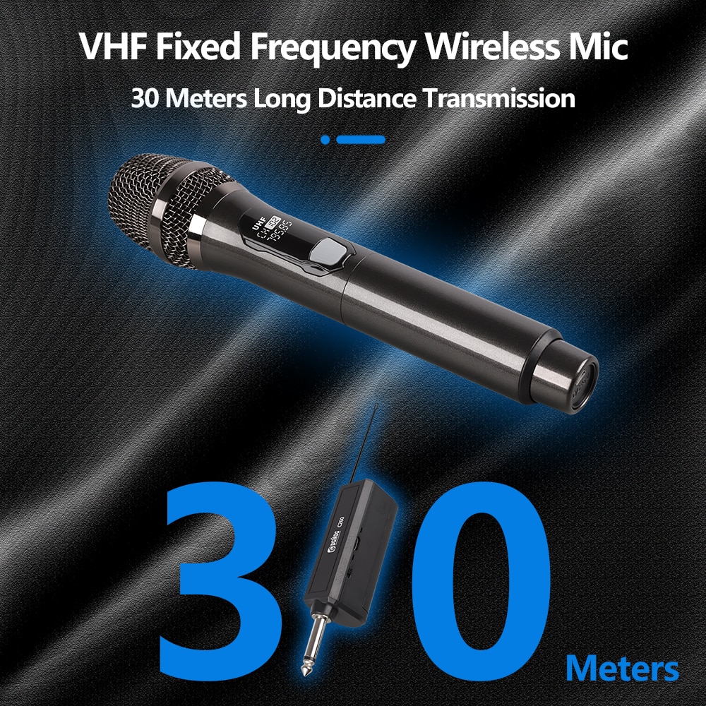 C260 Wireless Microphone Rechargeable Fixed Frequency VHF 30M Range Wireless Handheld Dynamic Mic For Karaoke Singing Home Party