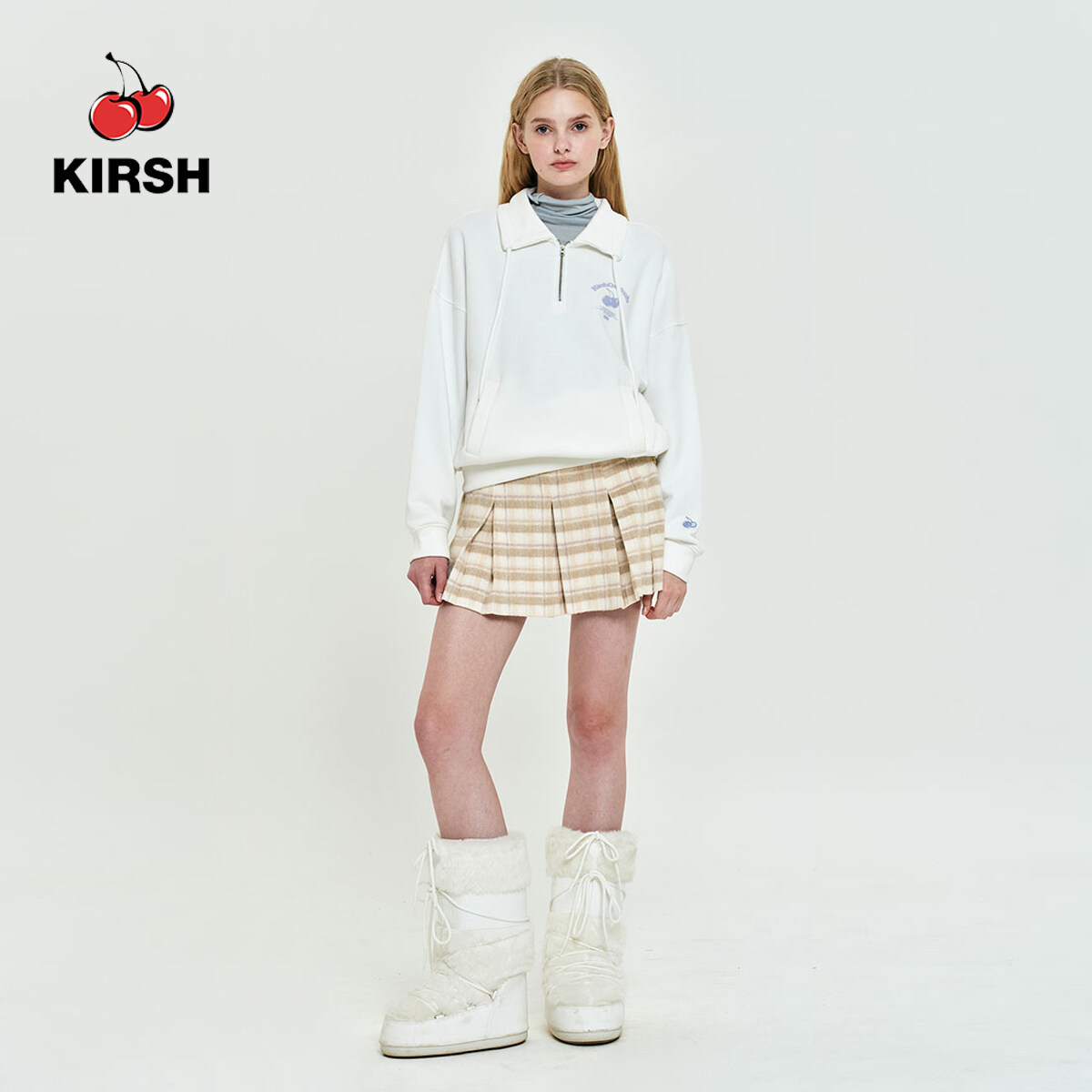 ★2023FW新作★KIRSH★CHERRY BUTTON POINT PLEATS SKIRT CHERRY BUTTON POINT PLEATS SKIRT[DARK BEIGE] - KIRSH | 60