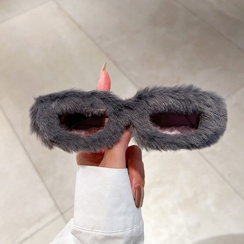 Brand Design Trendy Party Furry Frame Sun Glasses Shades UV400 Protection Women Rectangle Fashion