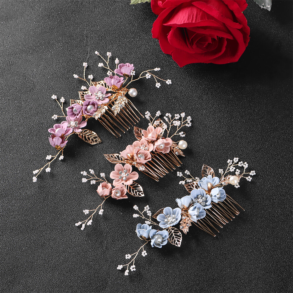Bride Hair Jewelry Flower Hair Pin Leaves Tiara Bridal Clips Hair Combs