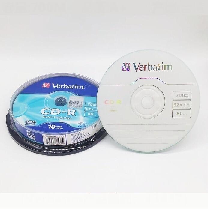 Verbatim cd-r disc blank silver cd disk cdr discs 80min 700mb 52x 10pack