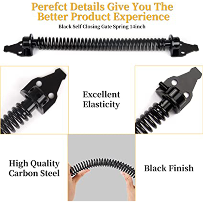 14 Inch Self Closing Gate Spring Hardware Adjustable Metal Spring Closure For Light To Heavy Duty Wooden Gates Door Fence Black Garden Gate Closer For Wooden Gate