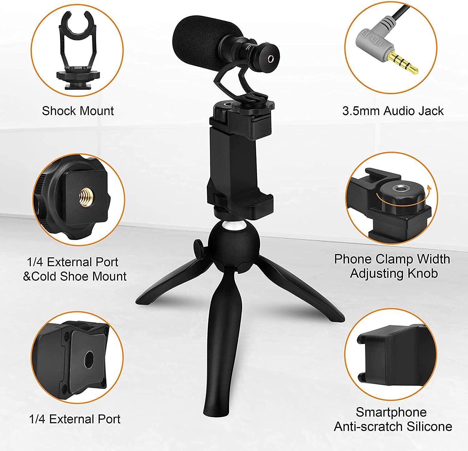 Comica CVM-VM10-K2 Smartphone Microphone with Tripod, On Camera Video Mic for iPhone and Android Phone, Vlogging Kit for Youtube Recording Tiktok