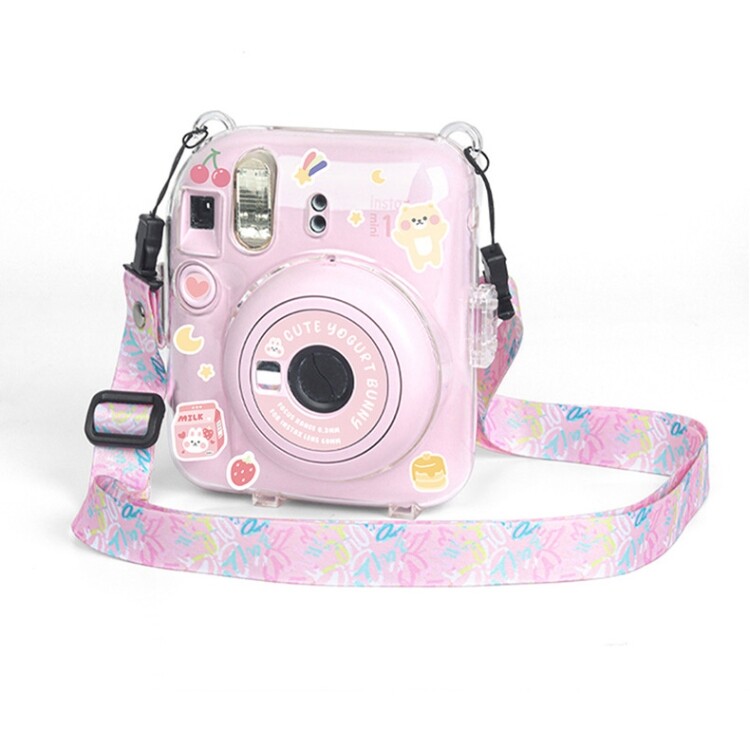 FUJIFILM instax mini 12 Crystal Hard Acrylic Camera Case with Shoulder Strap sticker Protective Camera Case Bag with photo holder Mini12 Camera Bag Photo Bag