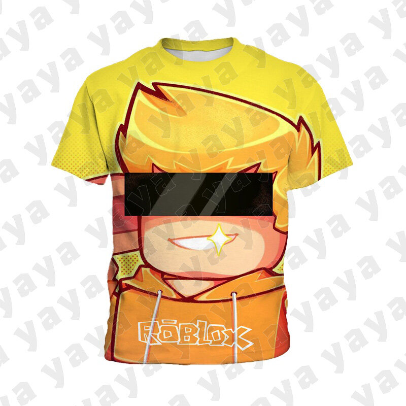 Cartoon Game Anime Peripheral ROBLOX Virtual World Short-sleeved T-shirt  Men's Trend Splicing Loose Half-sleeved Clothes