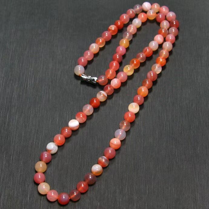 Yanyuan Agate Necklace colorful Round bead chain rainbow Agate Necklace Gift for friends exquisite