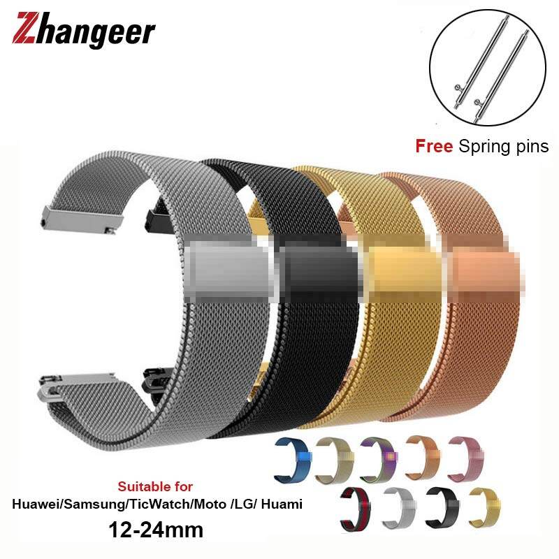 zhangeer 12mm-24mm Ultra Thin Full Stainless Steel Quick Release Mesh Milanese Watchband Men Women Smart Strap For Samsung Wristwatch Band Universal Watch Accessories