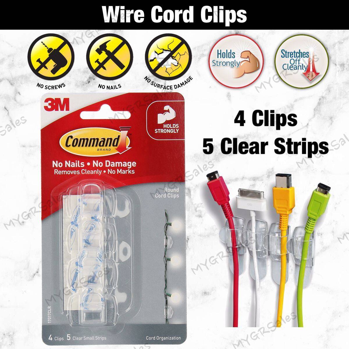Command™ Clear Round Cord Clips 17017CLR, 4 Clips + 5 Strips