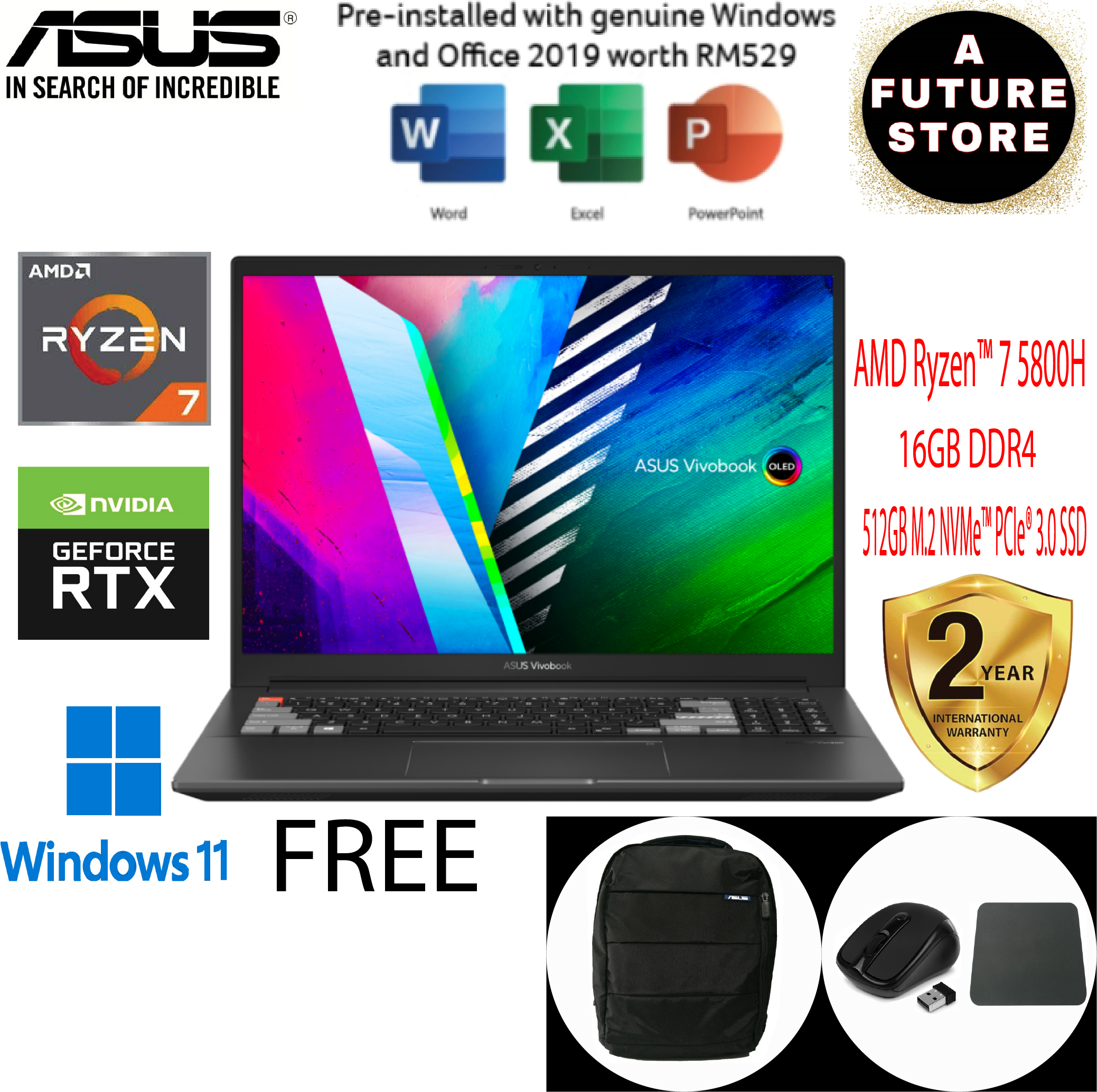 Asus Vivobook Pro 16X OLED M7600QEL2051WS 16'' 4K UHD Laptop Black