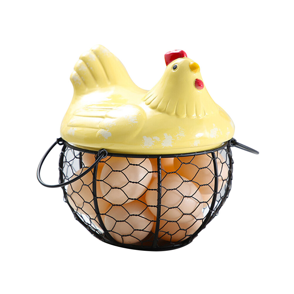 Terylin Iron Ceramic Hen Ornament Egg Fruit Storage Basket Container Kitchen Supplies