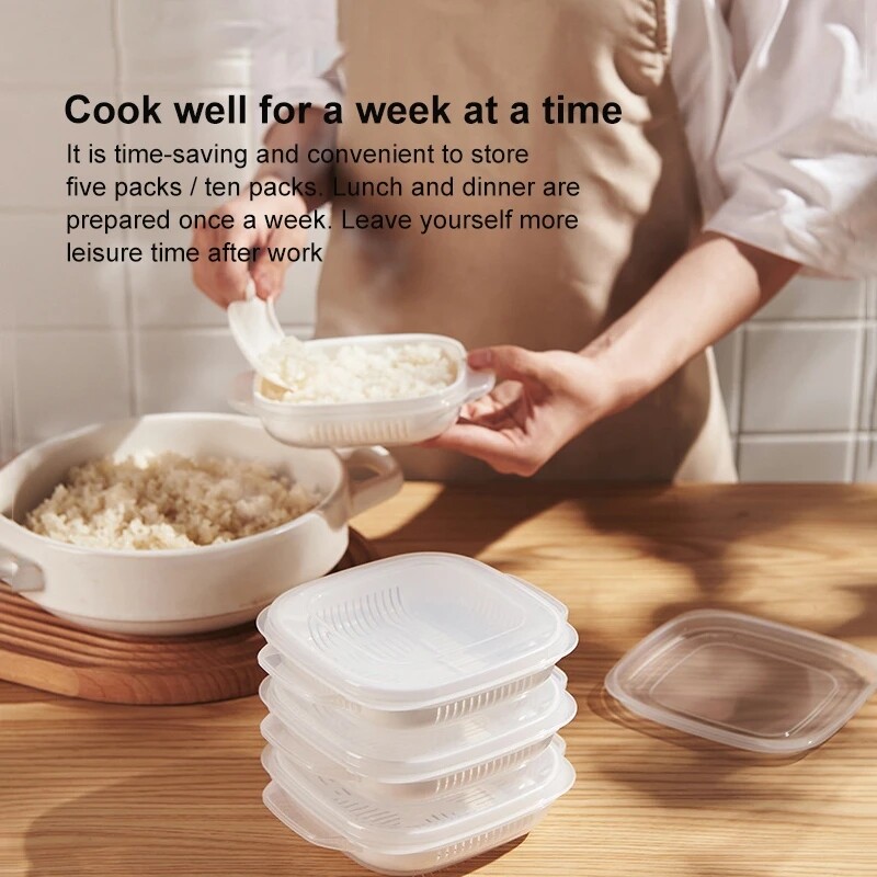 2pcs Rice Sub Packaging Fresh-keeping Box Frozen Heated Microwave Oven Vegetable Rice Separate Rice Sub Packaging Box Kitchen Tools