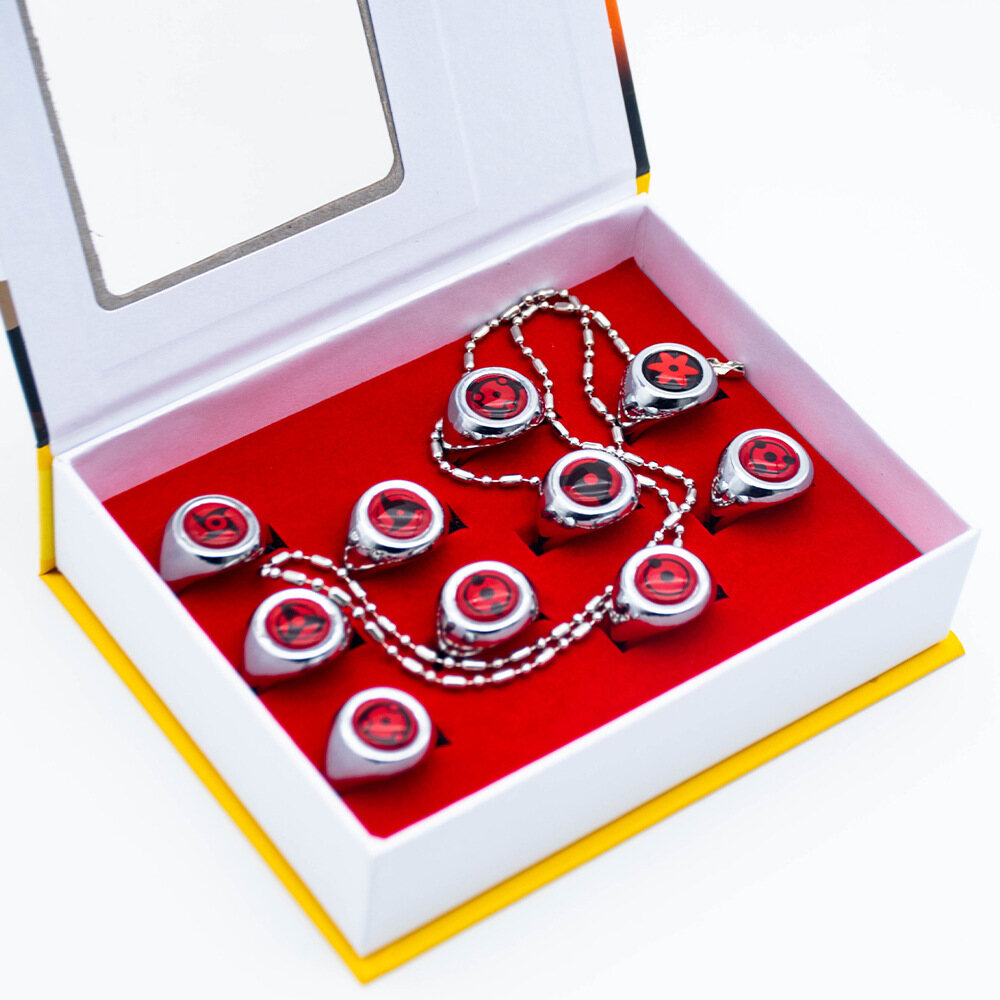 10pcs Anime Naruto Ring Uchiha Itachi Ring Kaleidoscope Round Ring For Men Ring Set Collection